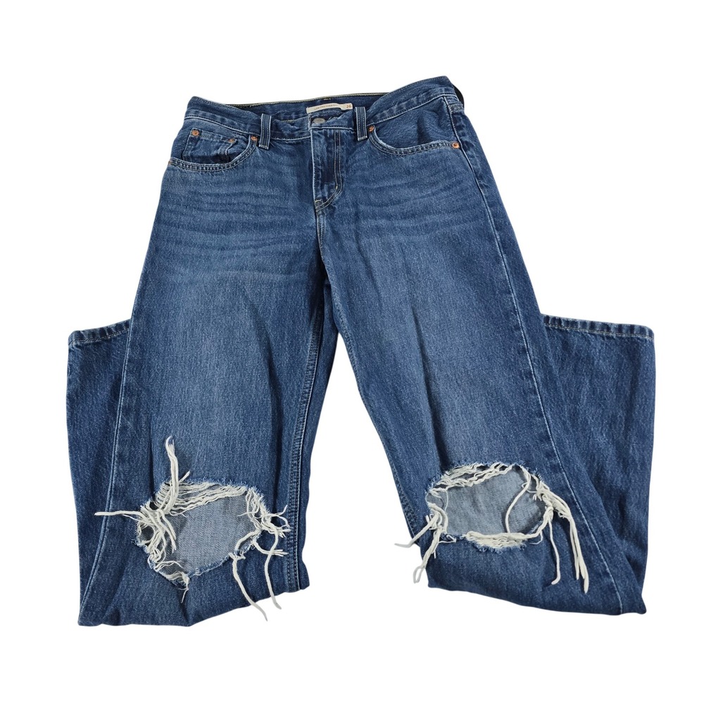 Levis Low Pro Straight Distressed Jeans 26 Medium Wash Ripped Knee Denim 5096